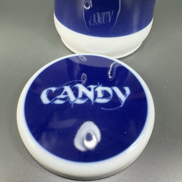 1970s Porsgrund Norway Porcelain Covered Candy Dish Jar Blue White Container VTG - Picture 6 of 11